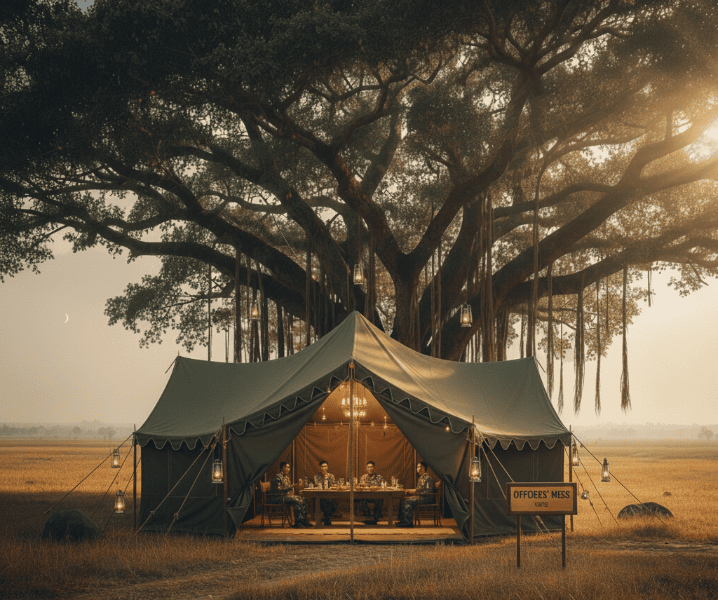 tree shade desert field exercise Indian Armoured Division
