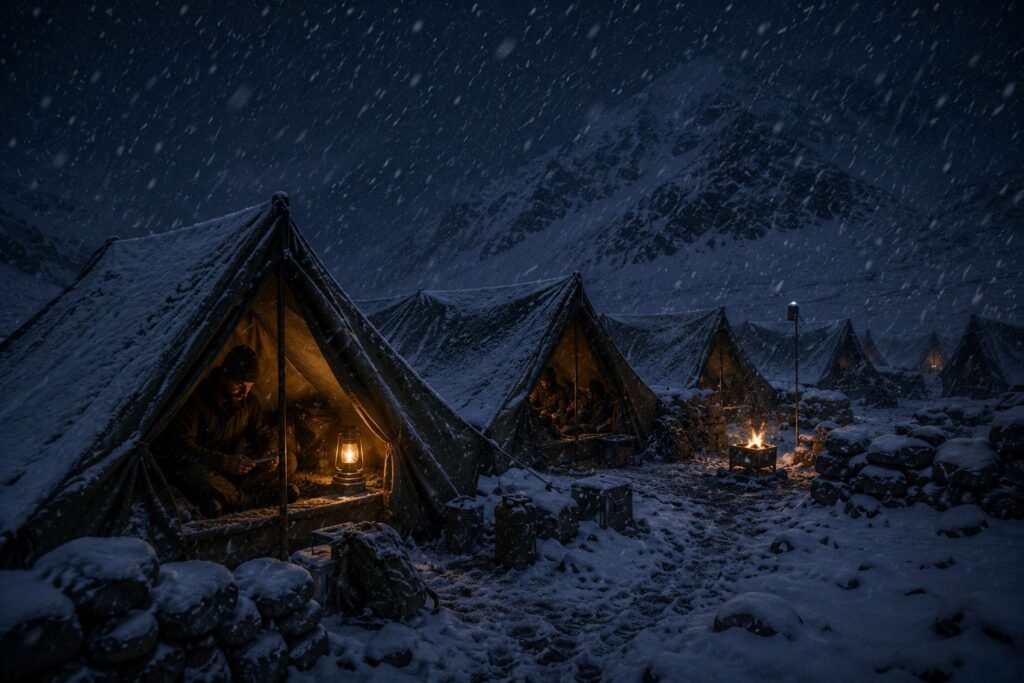 Patrol team at night in Himalayas