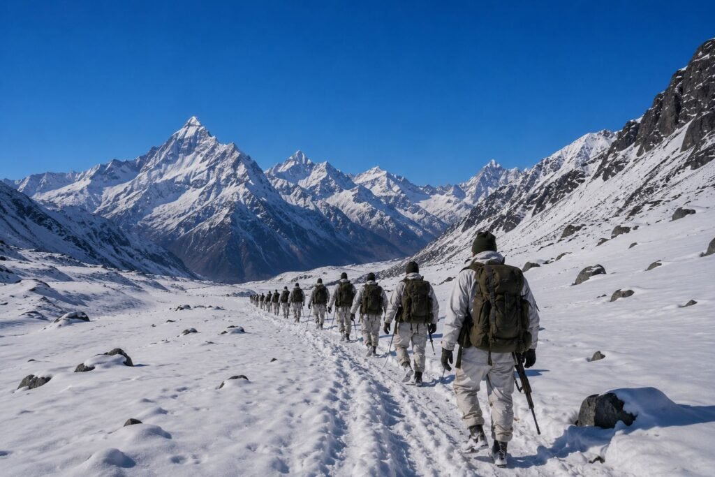 Indian Soldiers on a Long range patrol in Himalayas