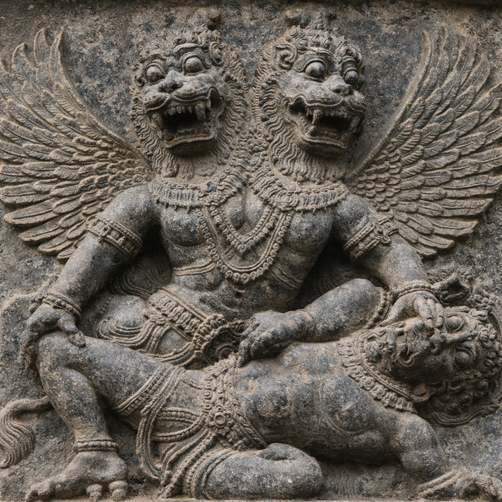 Artistic representation of Narasimha as Ganda Berunda