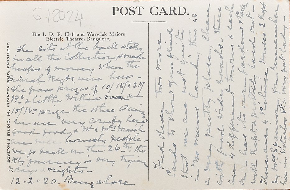 IDF Hall and Warwick Majors Electric Theatre Bangalore postcard